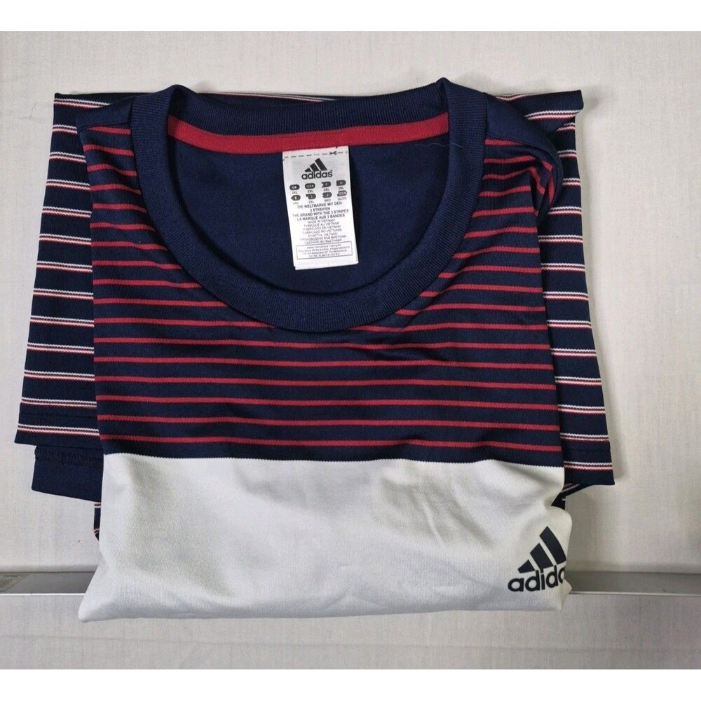 Adidas Shirt Climalite Men's Size 2XL Blue Red White Stripe Colorblock XXL - Picture 14 of 14